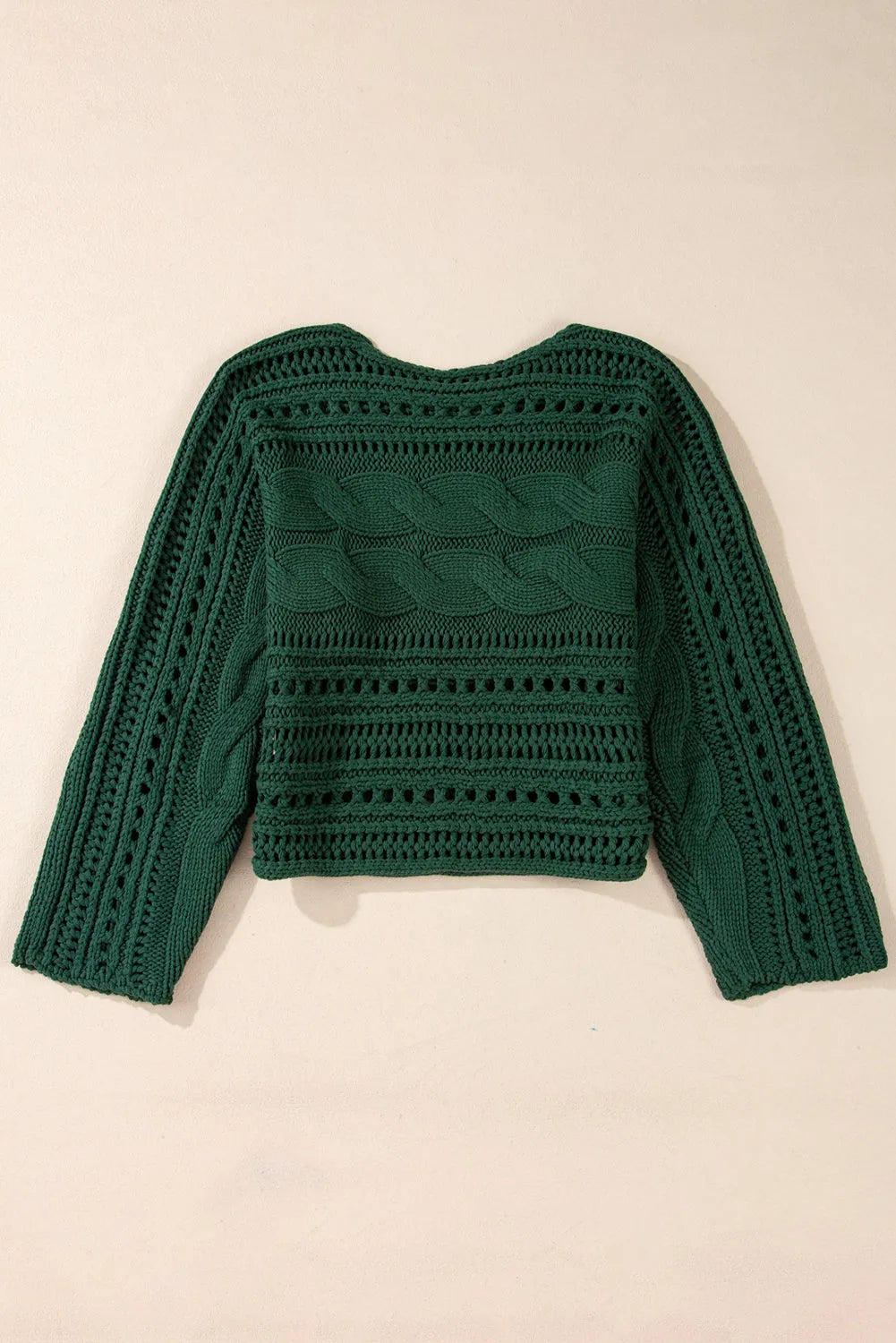 Blackish Green Hollow-out Cable Knit Cropped Sweater - Chic Meadow Boutique 