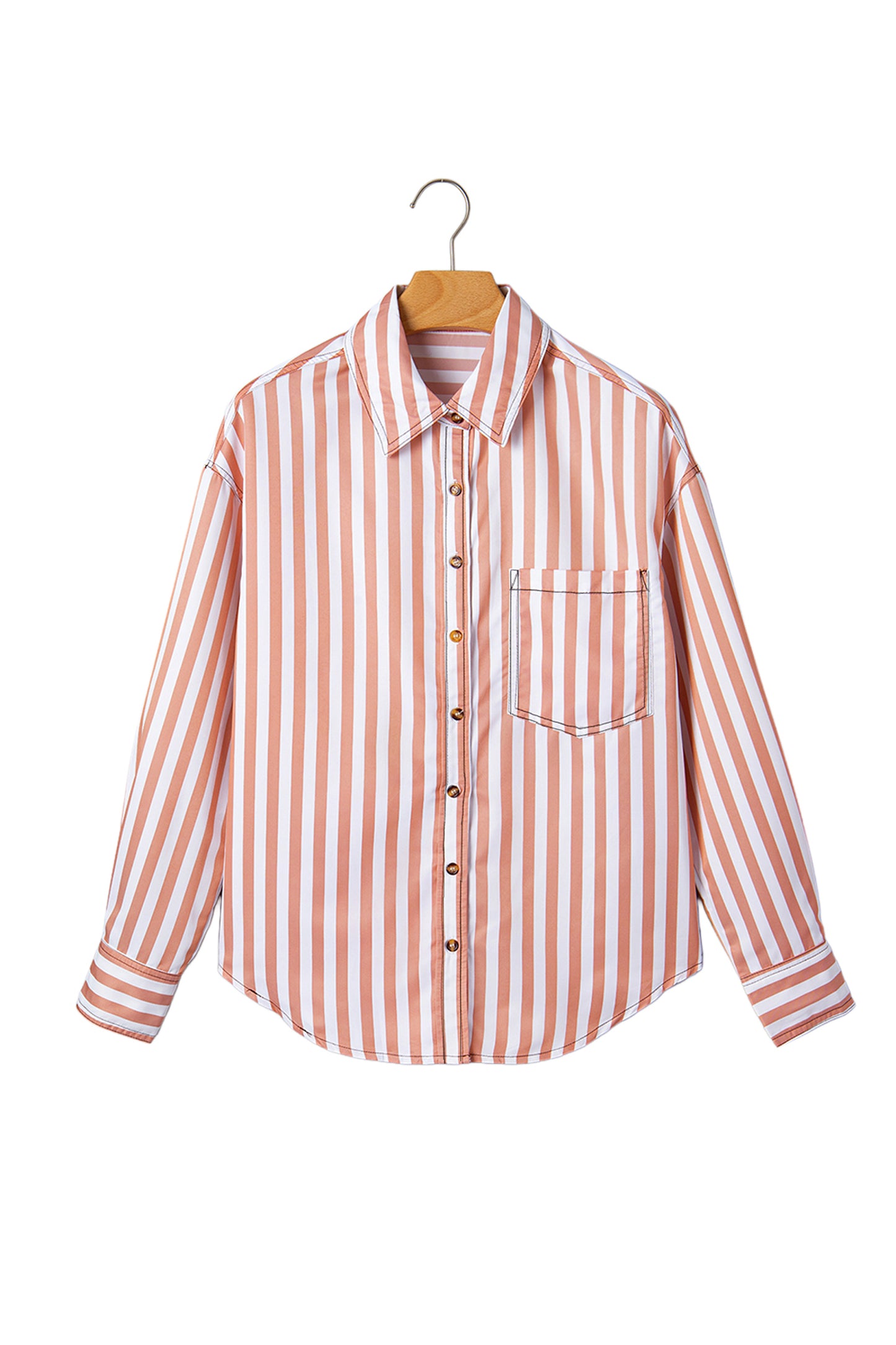 Brown Stripe Western Button Down Long Sleeve Casual Shirt