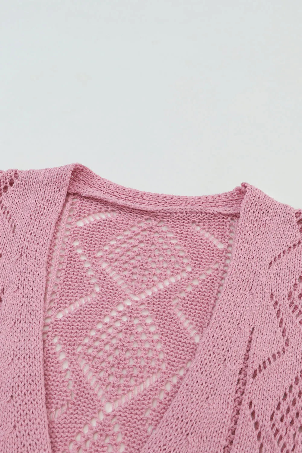 Pink Hollow-out Openwork Knit Cardigan - Chic Meadow Boutique 