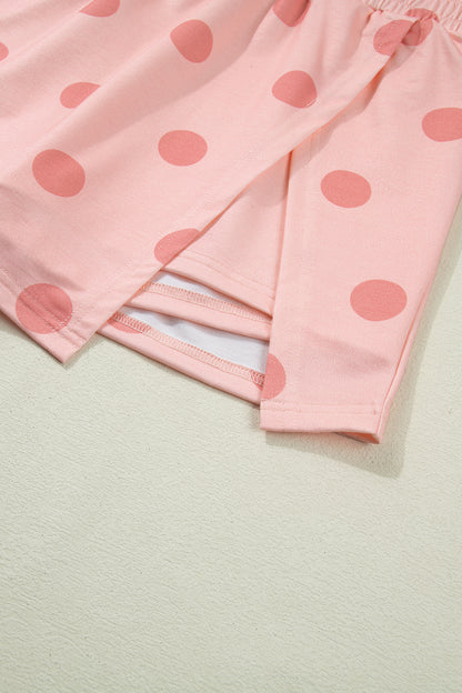 Pink Ribbed Trim Polka Dot Print Tank Split Mini Skort 2pcs Set