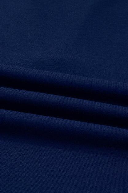 Navy Blue Contrast Striped Cuffs Polo Collar Patchwork Long Sleeve Ruffle Hem Mini Dress