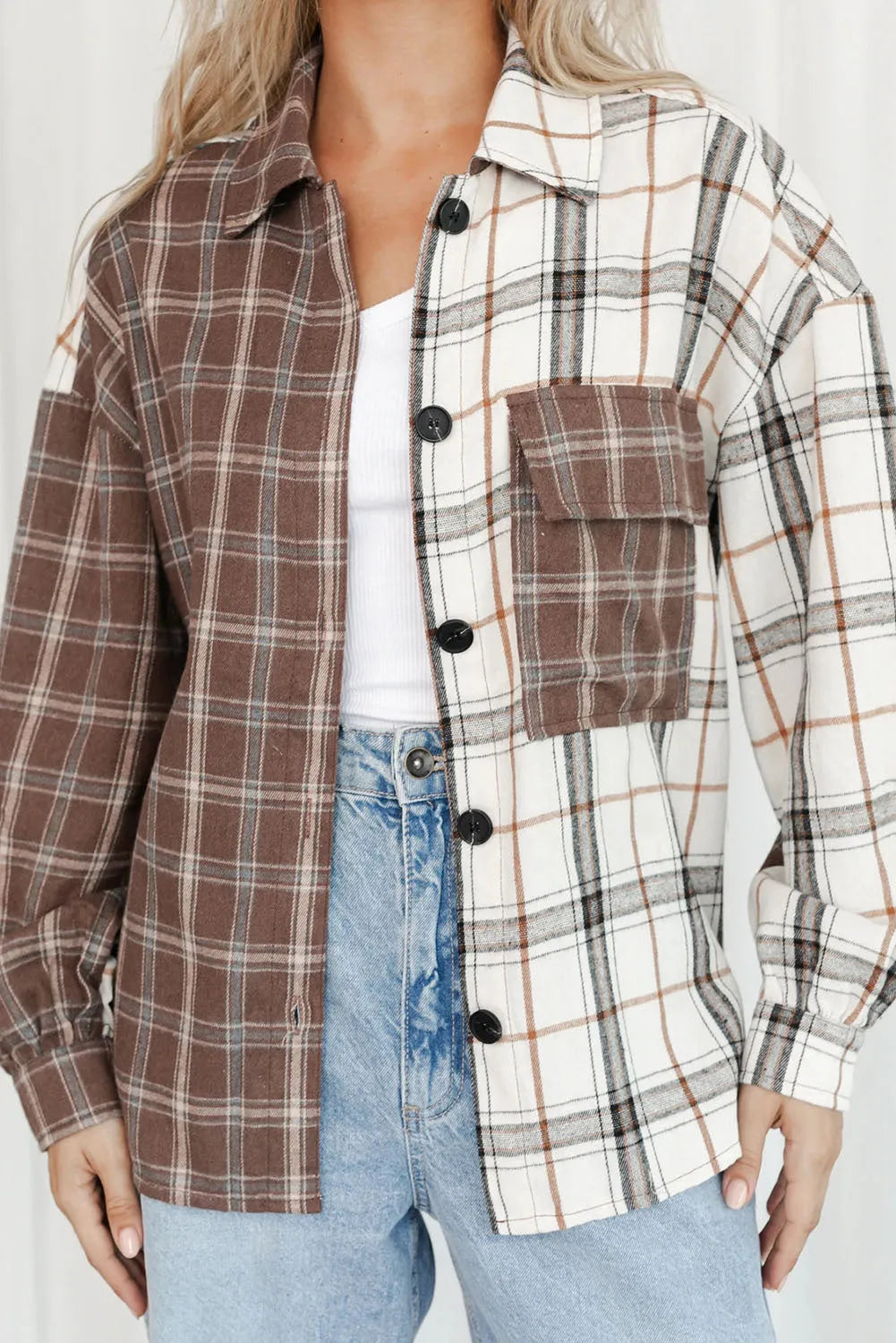 Brown Mixed Plaid Soft Oversized Shirt - Chic Meadow Boutique 