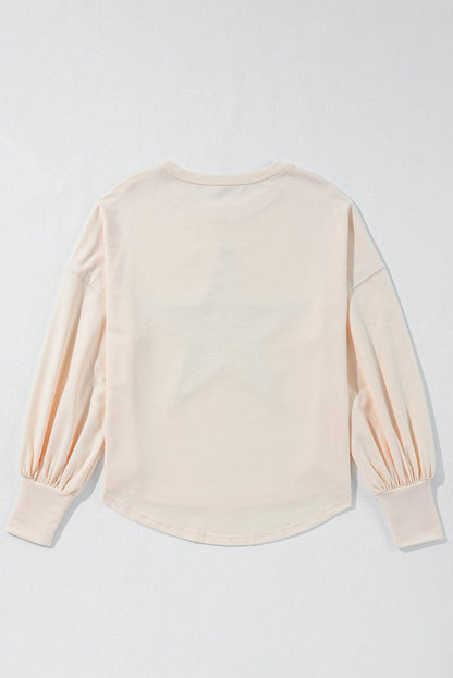 Tops/Long Sleeve Tops Apricot Studded Star Graphic Oversized Long Sleeve Top