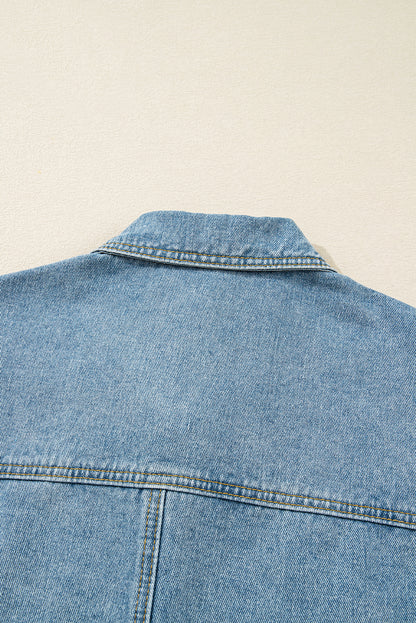 Beau Blue Multi Patched Pockets Side Tie up Boyfriend Style Denim Jacket