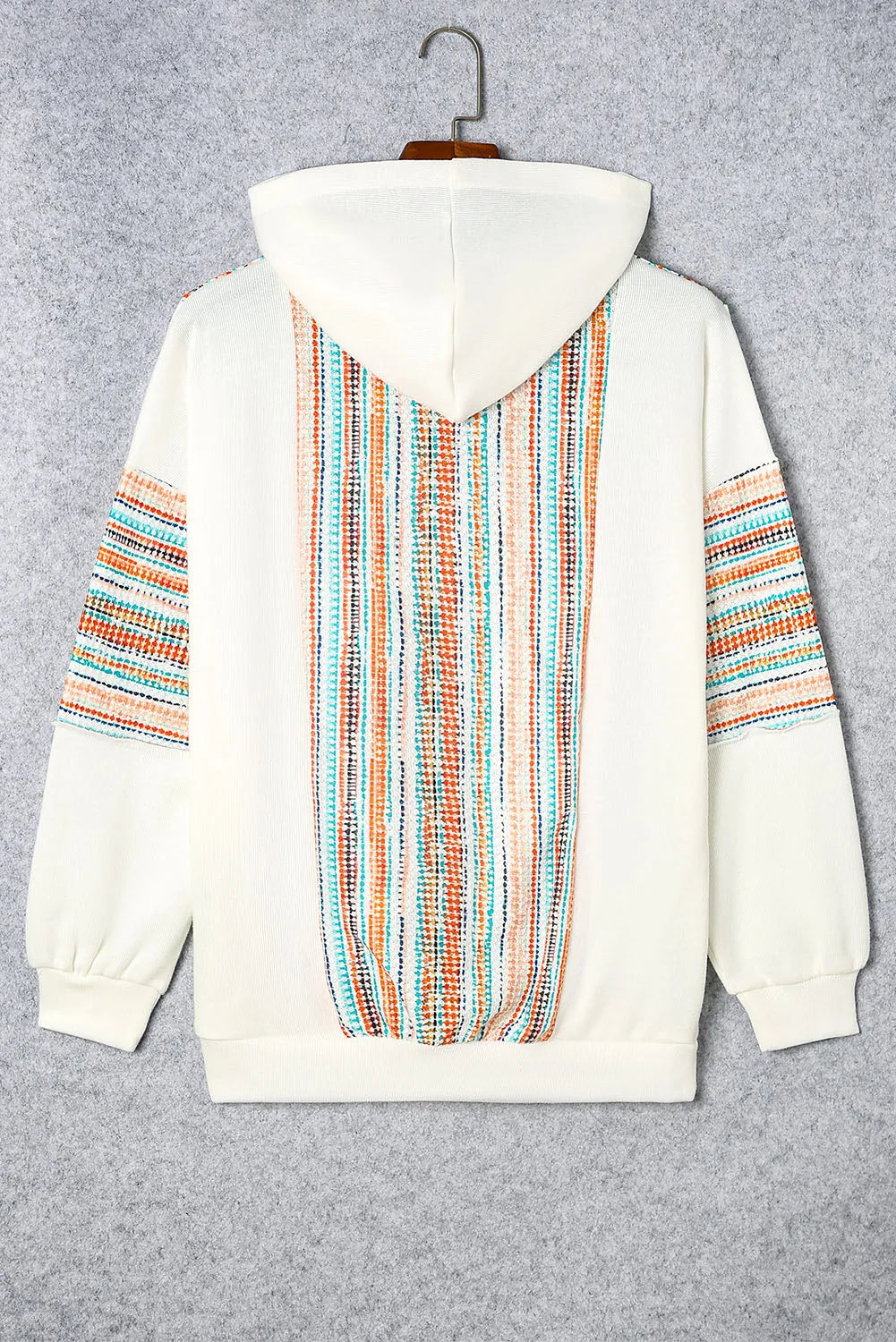 Multicolor Striped Patchwork V Neck Drop Shoulder Knit Hoodie - Chic Meadow Boutique 