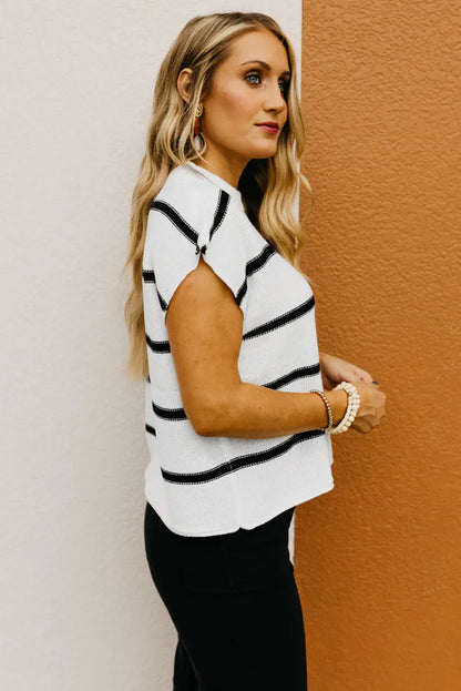 White Striped Batwing Sleeve Sweater Tee - Chic Meadow Boutique 