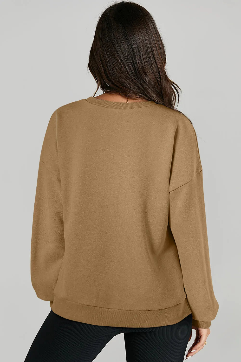 Brown Solid O Neck High Low Hem Pullover Sweatshirt - Chic Meadow Boutique 