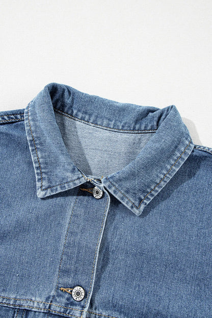 Light Blue Washed Oversize Pocketed Denim Jacket - Chic Meadow Boutique 