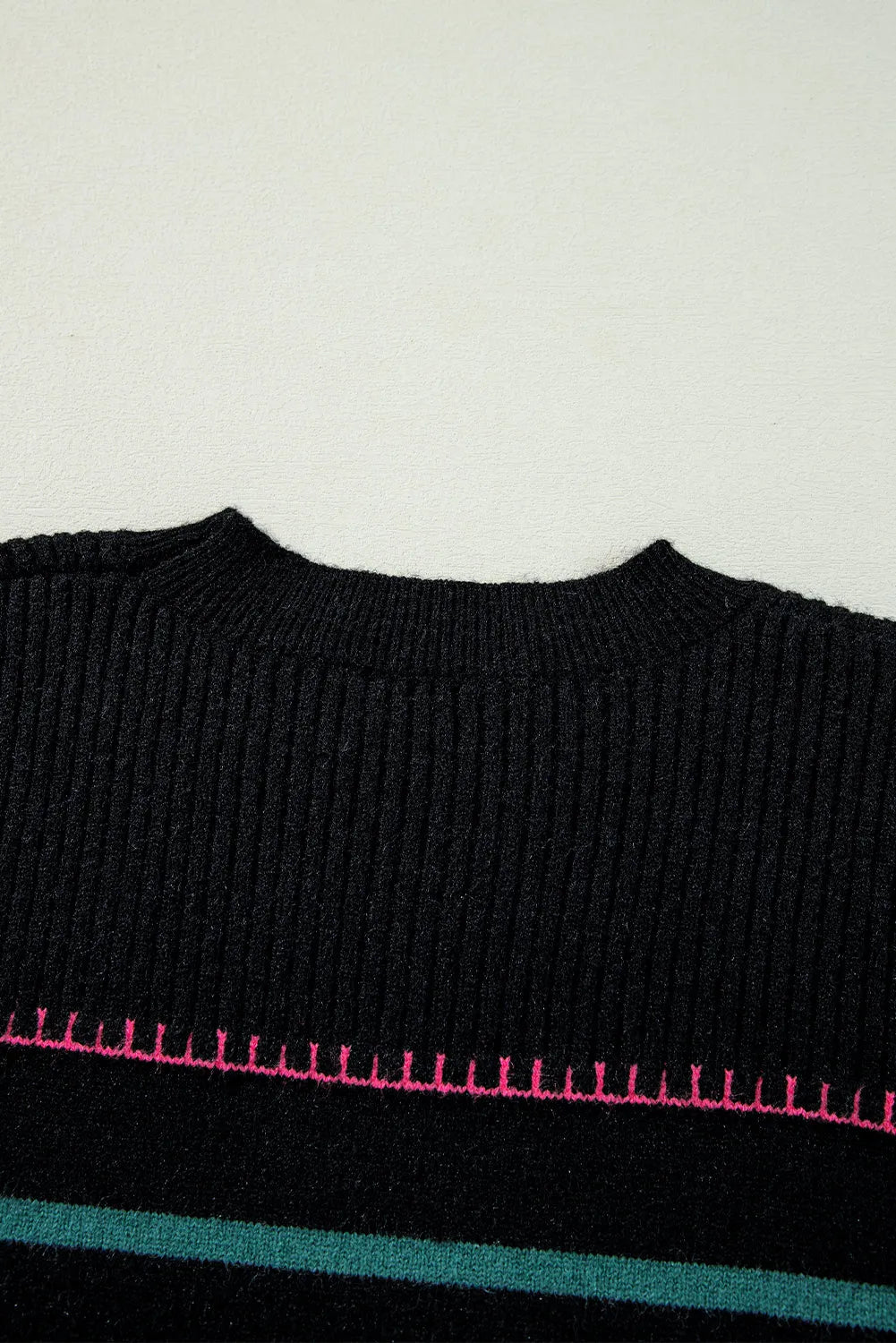 Black Colorful Striped Ribbed Trim Sweater - Chic Meadow Boutique 