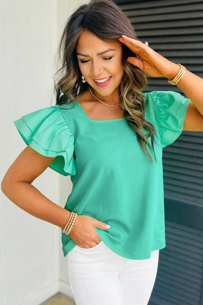 Tops/Blouses & Shirts Mint Green Flutter Sleeve Square Neck Top