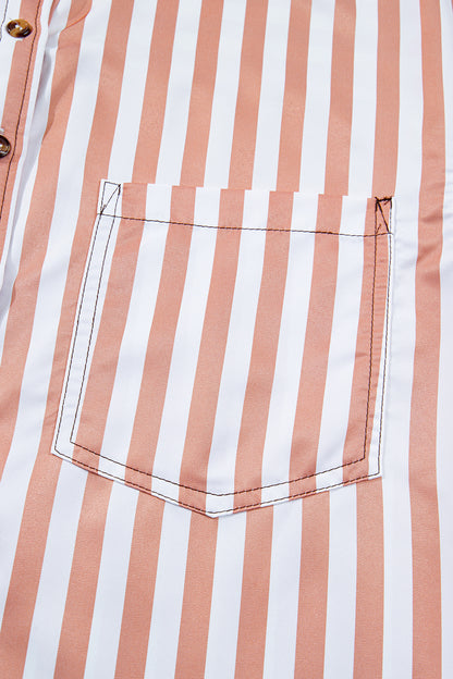 Brown Stripe Western Button Down Long Sleeve Casual Shirt