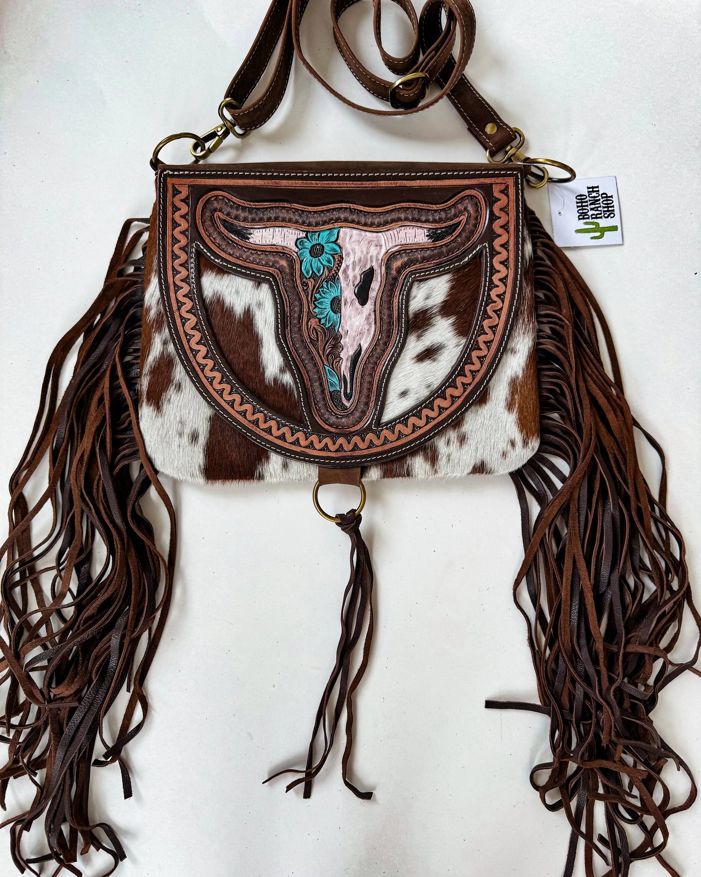 THE CAROLINE CROSSBODY steer longhorn - cowhide purse bag - Chic Meadow Boutique 