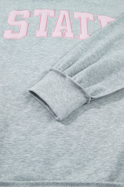Light Grey Exposed Seam Mock Neck Letter Embroidered Loose Sweatshirt