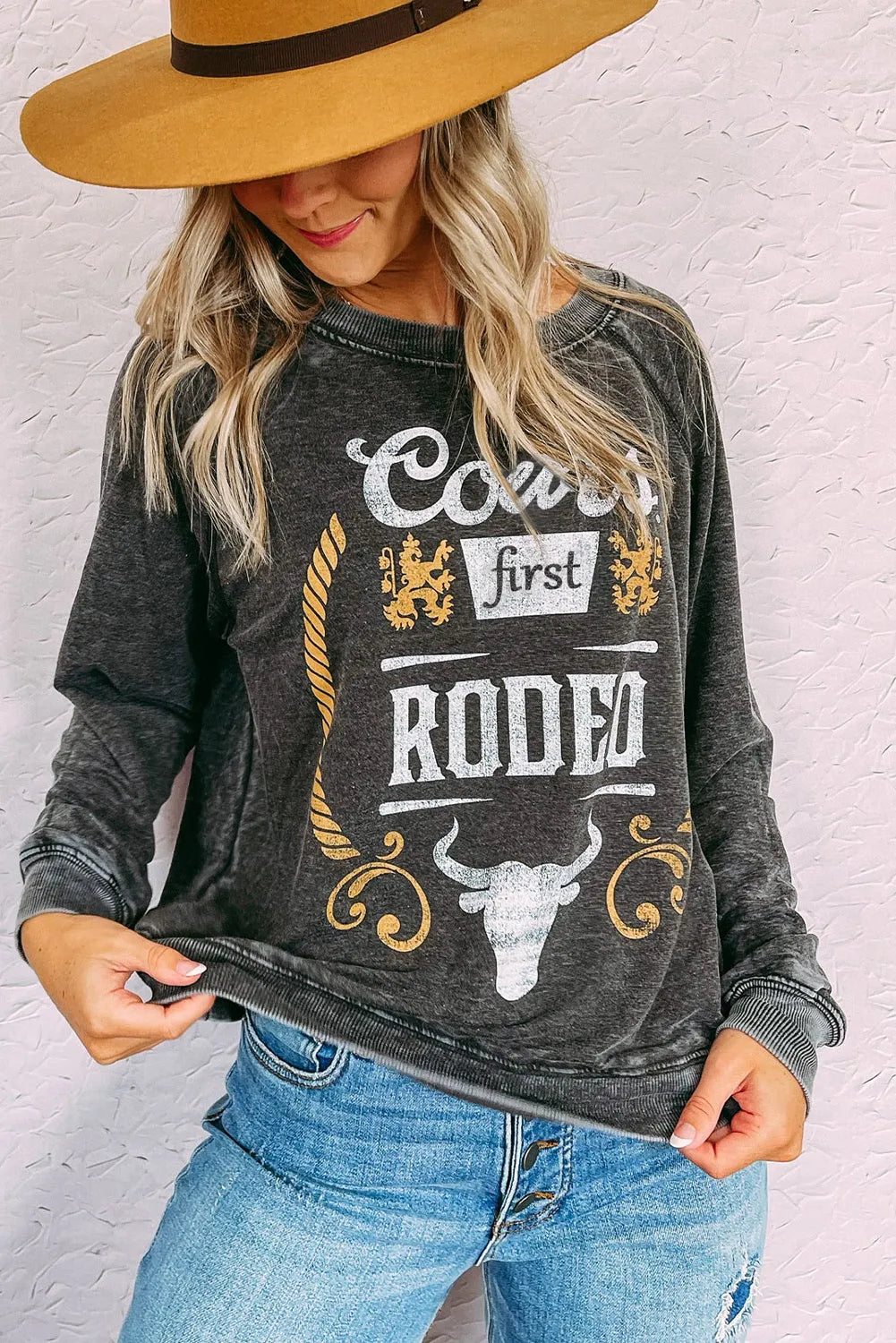 Gray Coors Banquet RODEO Graphic Mineral Washed Sweatshirt - Chic Meadow Boutique 