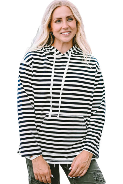 Stripe Kangaroo Pocket Drawstring Hoodie - Chic Meadow Boutique 