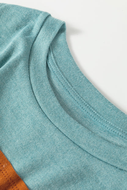Mint Green Color Block Striped Detail Loose T Shirt
