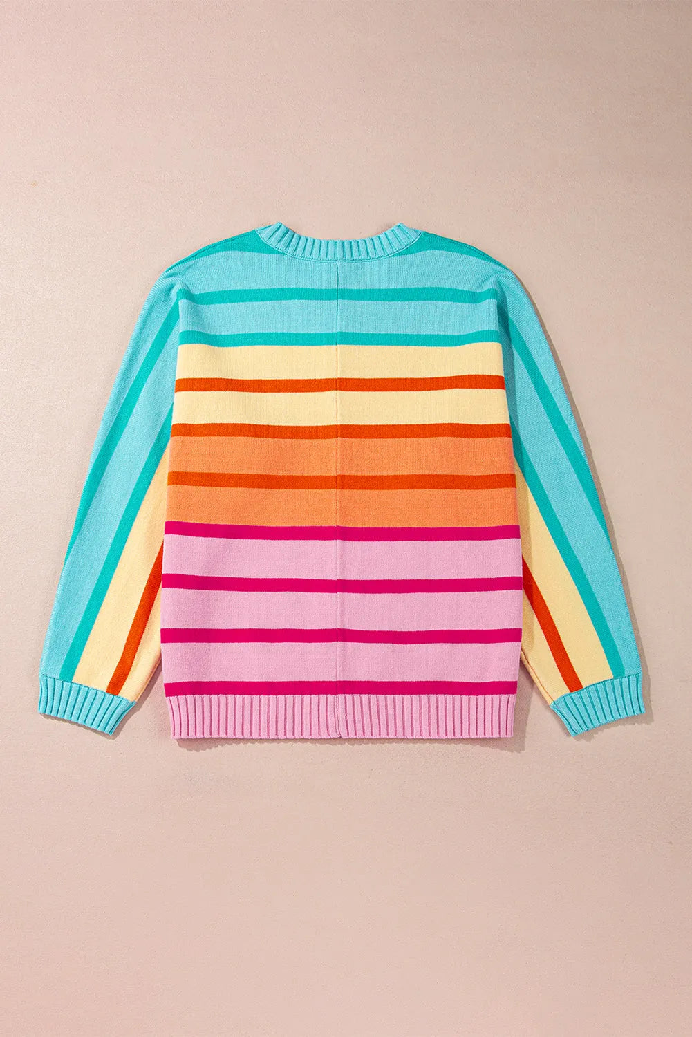 Yellow Stripe Gradient Striped Ribbed Edge Loose Sweater - Chic Meadow Boutique 