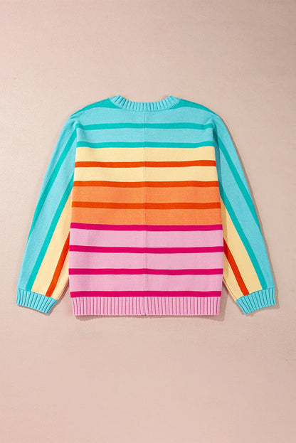 Yellow Stripe Gradient Striped Ribbed Edge Loose Sweater - Chic Meadow Boutique 