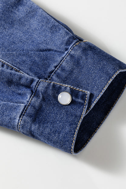 Ashleigh Blue Denim Shirt Collar Long Sleeve Flared Mini Dress