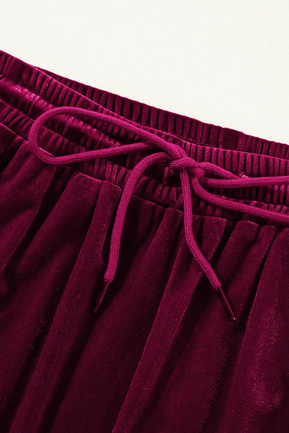 Burgundy Solid Drawstring Waist Wide Leg Pants - Chic Meadow Boutique 