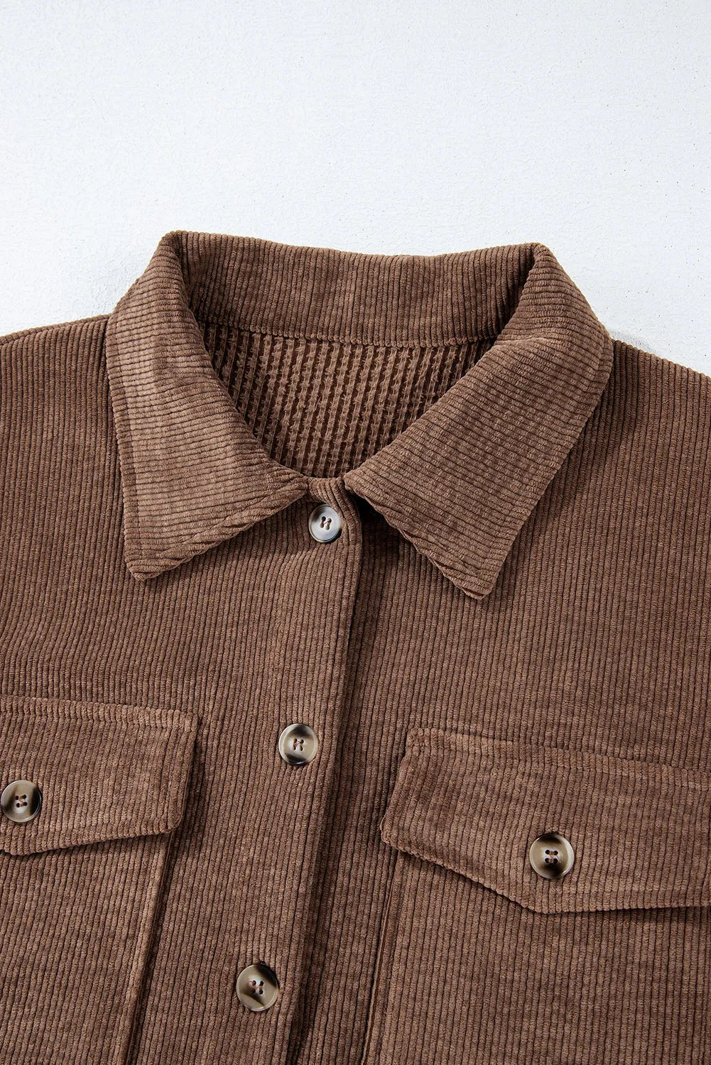 Chestnut Corduroy Flap Pocket Button Up Shacket - Chic Meadow Boutique 