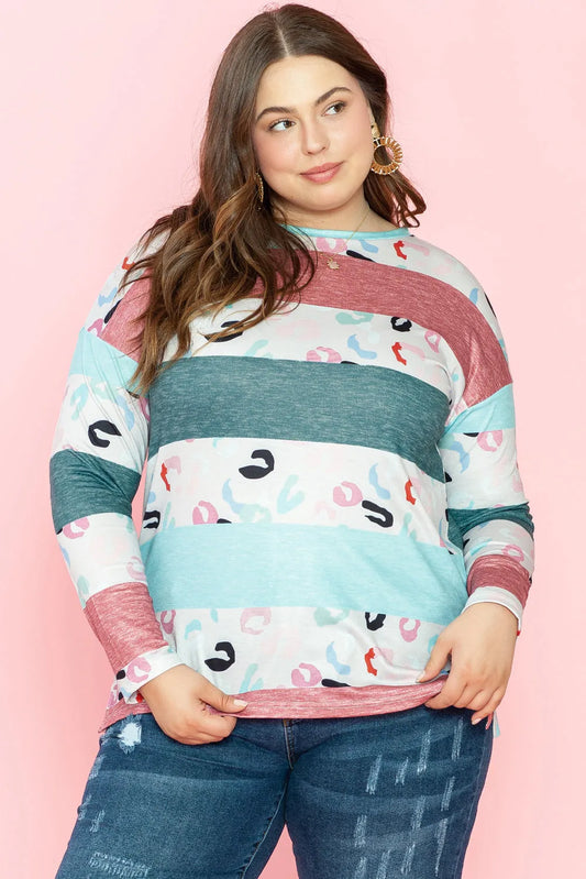 Sky Blue Stripe Plus Size Colorblock Pullover Top - Chic Meadow Boutique 