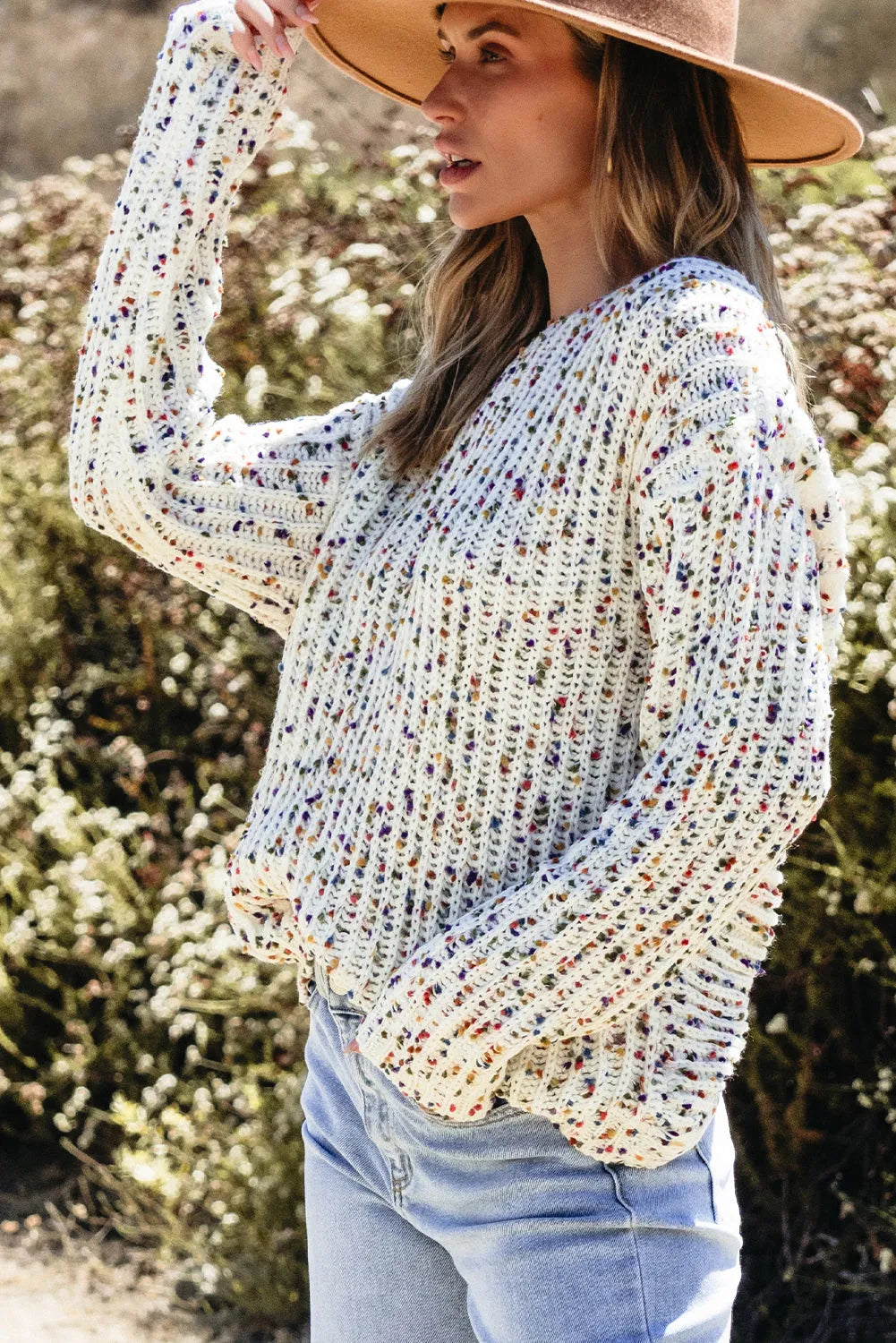 White Confetti Reversible Twist Sweater - Chic Meadow Boutique 