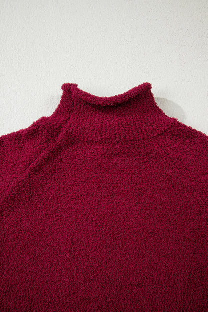 Burgundy Popcorn Mock Neck Solid Sweater