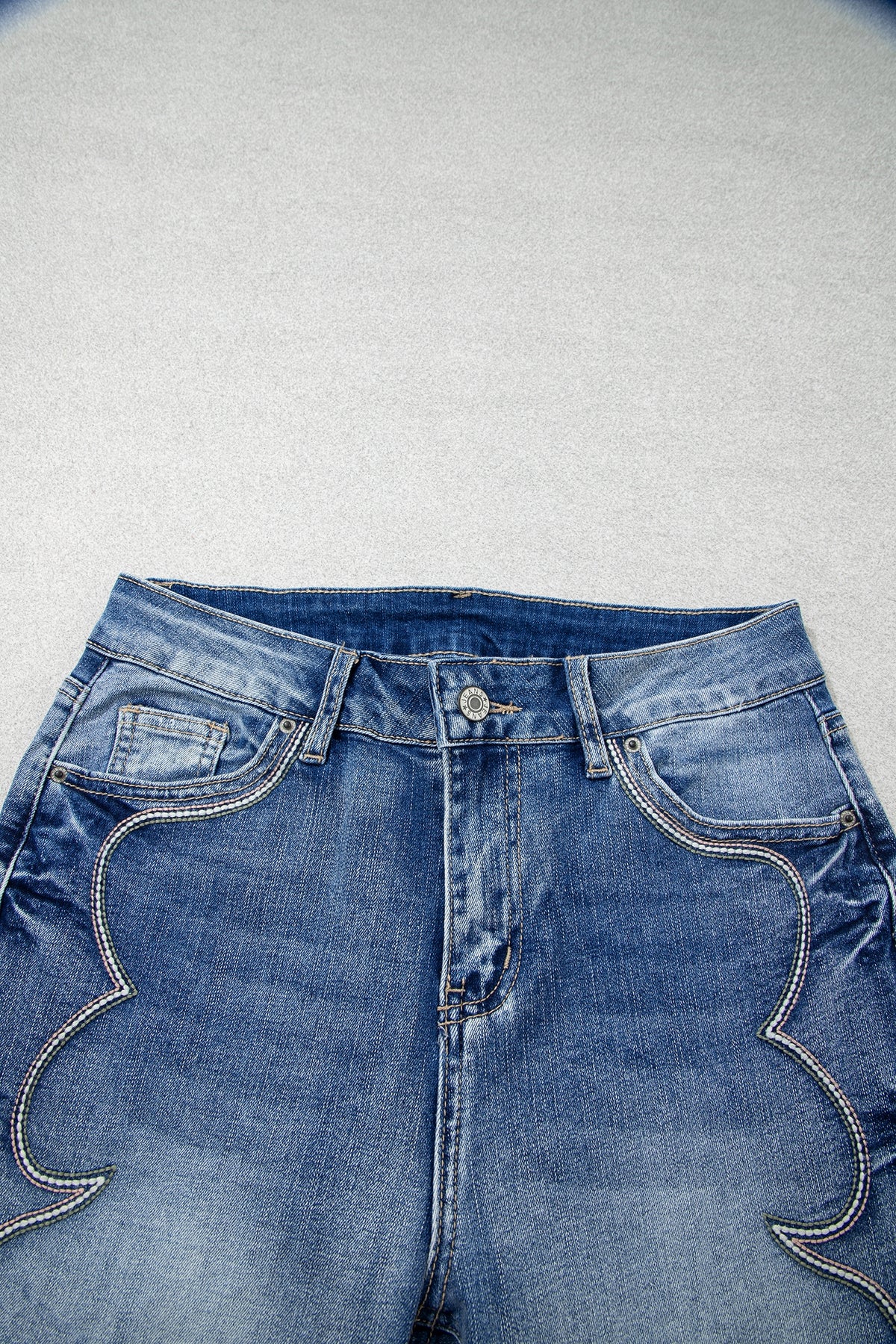 Blue Western Embroidered Flare Full Length Jeans