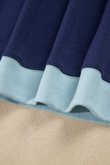 Dirty blue Colorblock Trim Crewneck Long Sleeve Pullover Sweatshirt