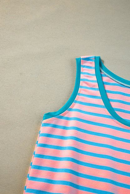 Pink Stripe Contrast Trim Pocketed Casual Tank Dress - Chic Meadow Boutique 