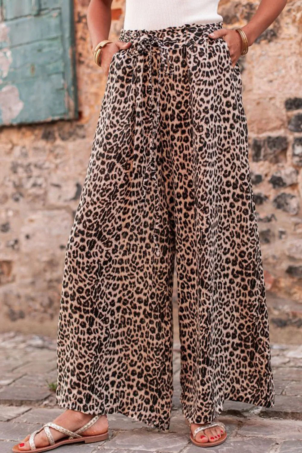 Desert Palm Boho Leopard Wide Leg Pants - Chic Meadow Boutique 