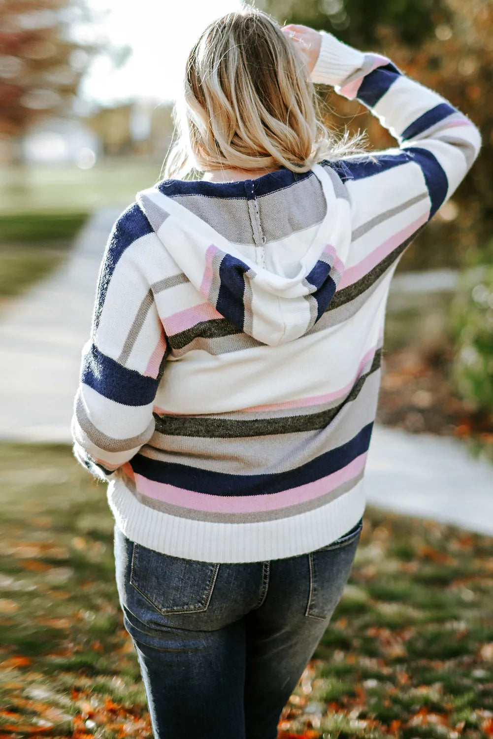 Stripe Plus Size Striped Hooded Knit Sweater - Chic Meadow Boutique 