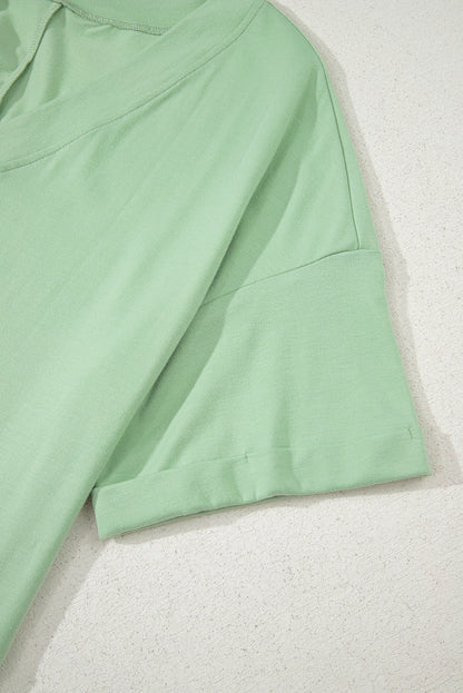 Grass Green Loose Half Sleeve V Neck Knit Romper
