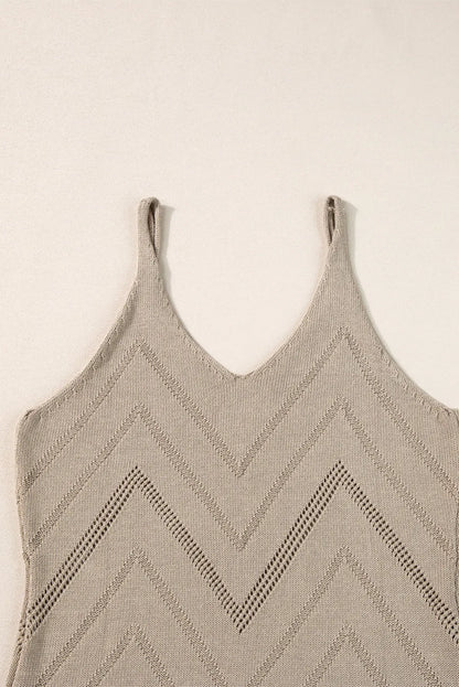 Parchment Chevron Pointelle Knit Spaghetti Straps Sweater Vest - Chic Meadow Boutique 