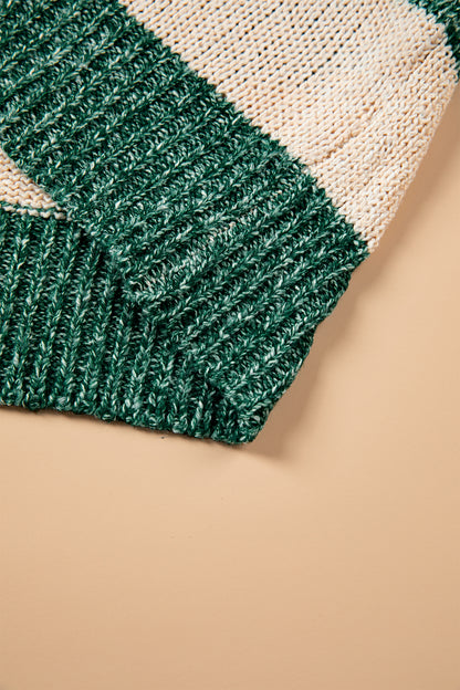 Green Stripe Striped Colorblock Drop Shoulder Pullover Sweater