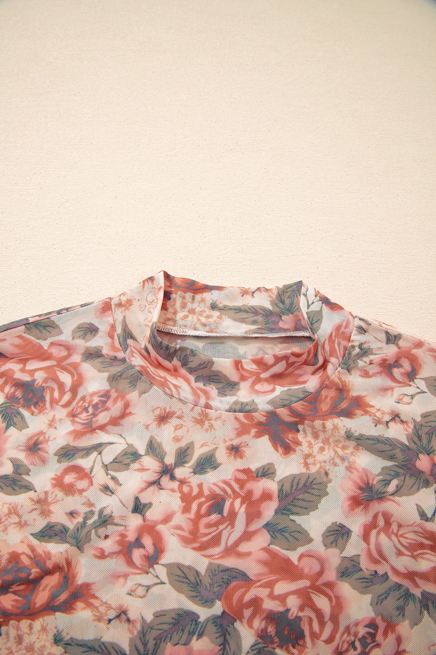 Black Retro Floral Print Mesh Long Sleeve Top