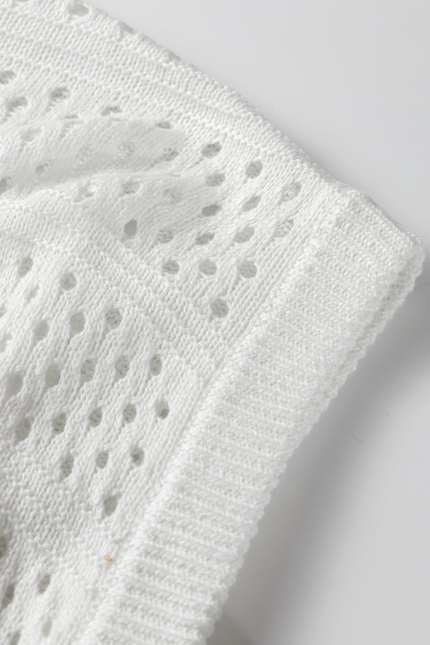 White Hollow Out Knit Round Neck Dolman Sweater