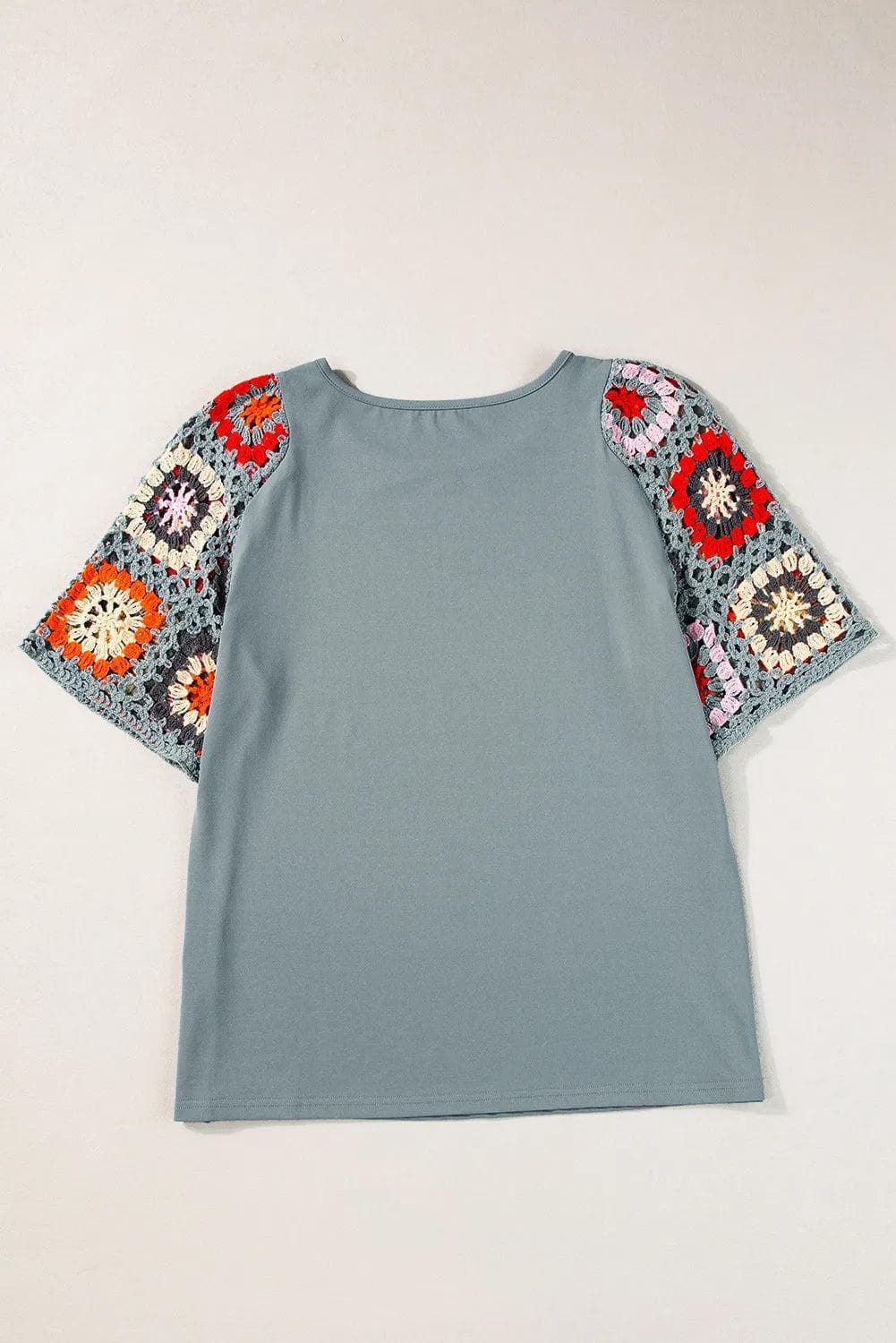 Tops/Tops & Tees Medium Grey Floral Crochet Short Sleeve Top