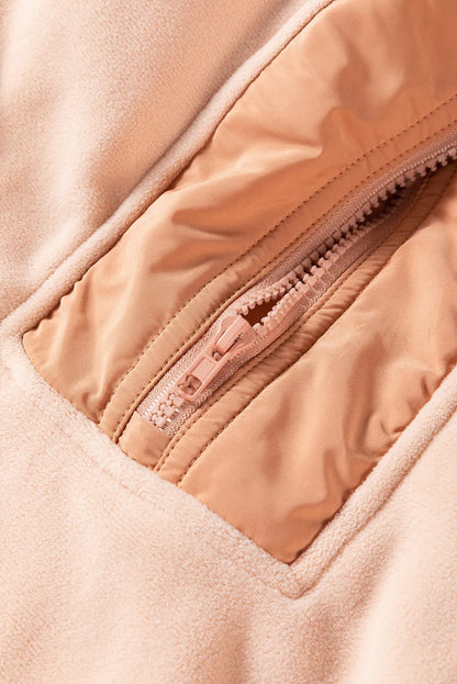 Light French Beige Colorblock Patchwork Half Zip Oversized Sherpa Hoodie - Chic Meadow Boutique 