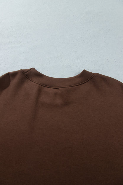 Coffee Mock Neck Camo Patchwork Drop Shoulder Plus Size Sweatshirt