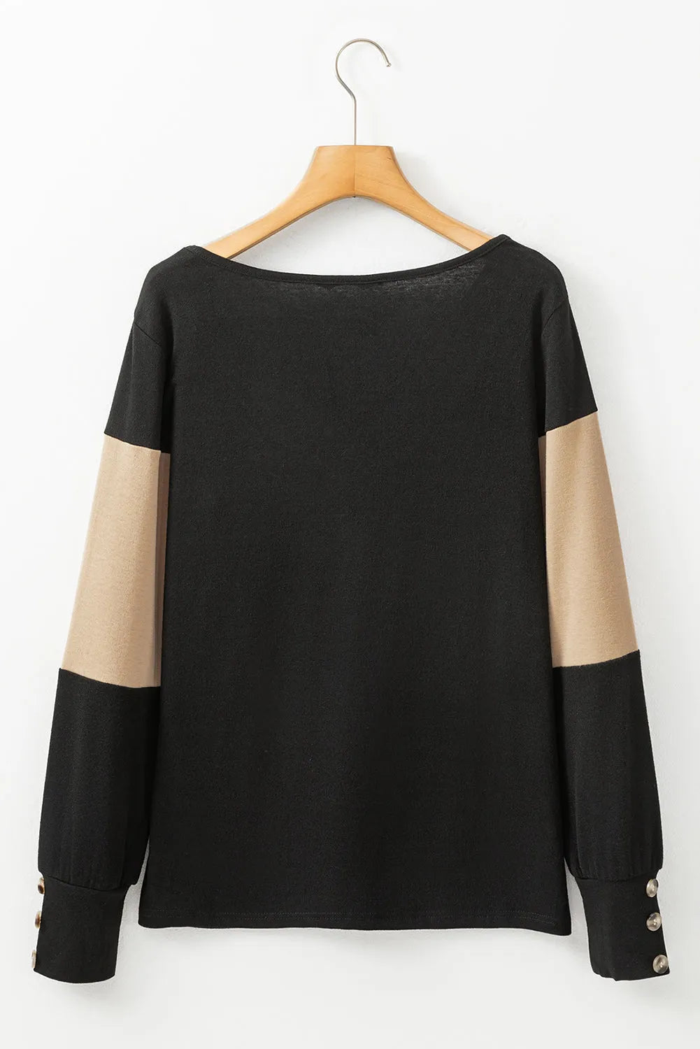 Tops/Long Sleeve Tops Parchment Colorblock Button Decor Long Sleeve V Neck Top