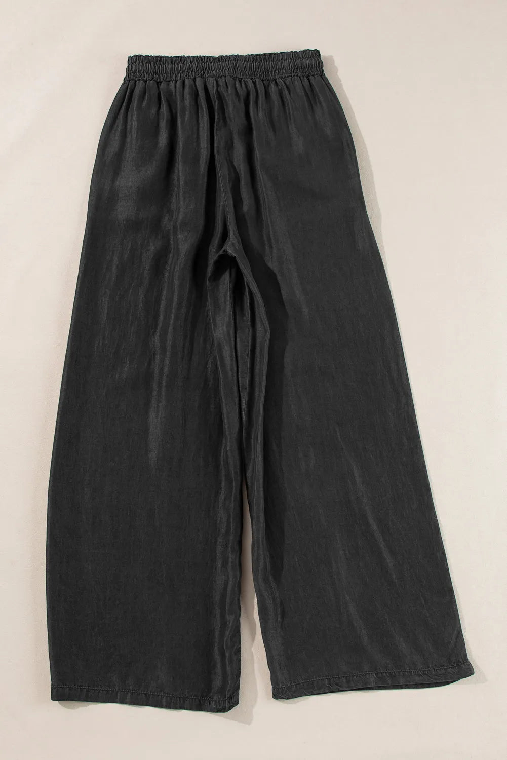 Black Drawstring High Waist Wide Leg Denim Pants - Chic Meadow Boutique 