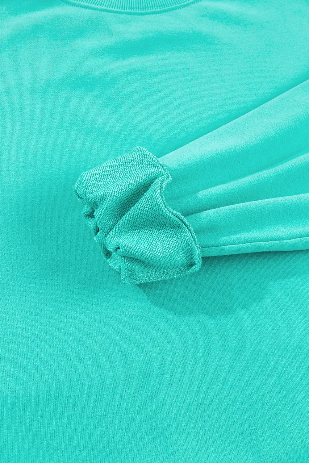 Aruba Blue Plain Drop Shoulder Crewneck Pullover Sweatshirt - Chic Meadow Boutique 