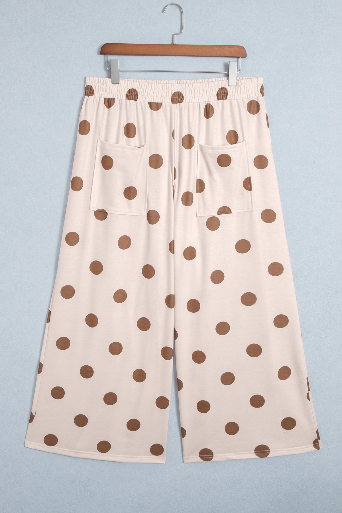 Khaki Polka Dot Elastic Waist Wide Leg Plus Size Pants