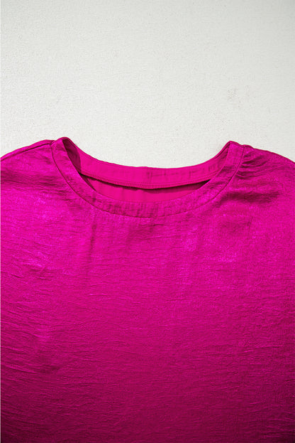 Festival Fuchsia Shine Shimmer Cuffed Short Sleeve Casual Top