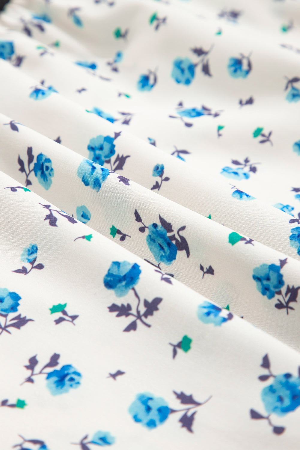 White Contrast Trim Floral Puff Short Sleeve Shirt