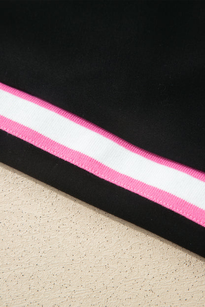 Black Preppy Striped Trim V Neck Polo Tee Drawstring Skirt Set