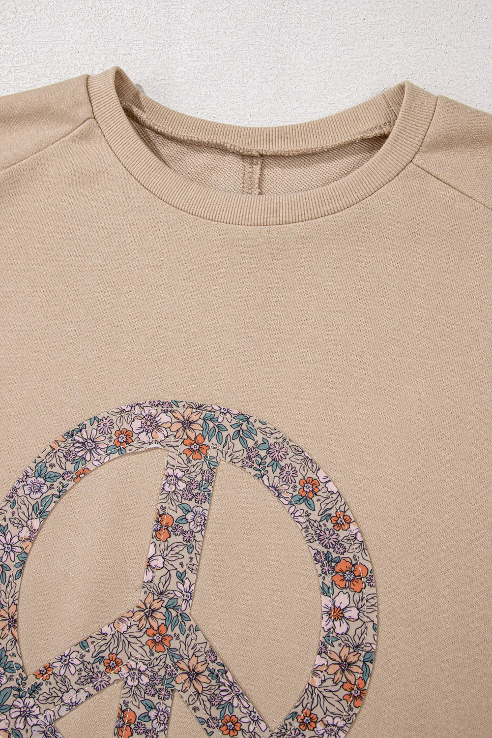 Pale Khaki Floral Peace Sign Graphic Washed Terry Plus Size Sweatshirt - Chic Meadow Boutique 