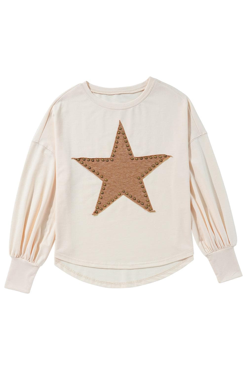 Tops/Long Sleeve Tops Apricot Studded Star Graphic Oversized Long Sleeve Top